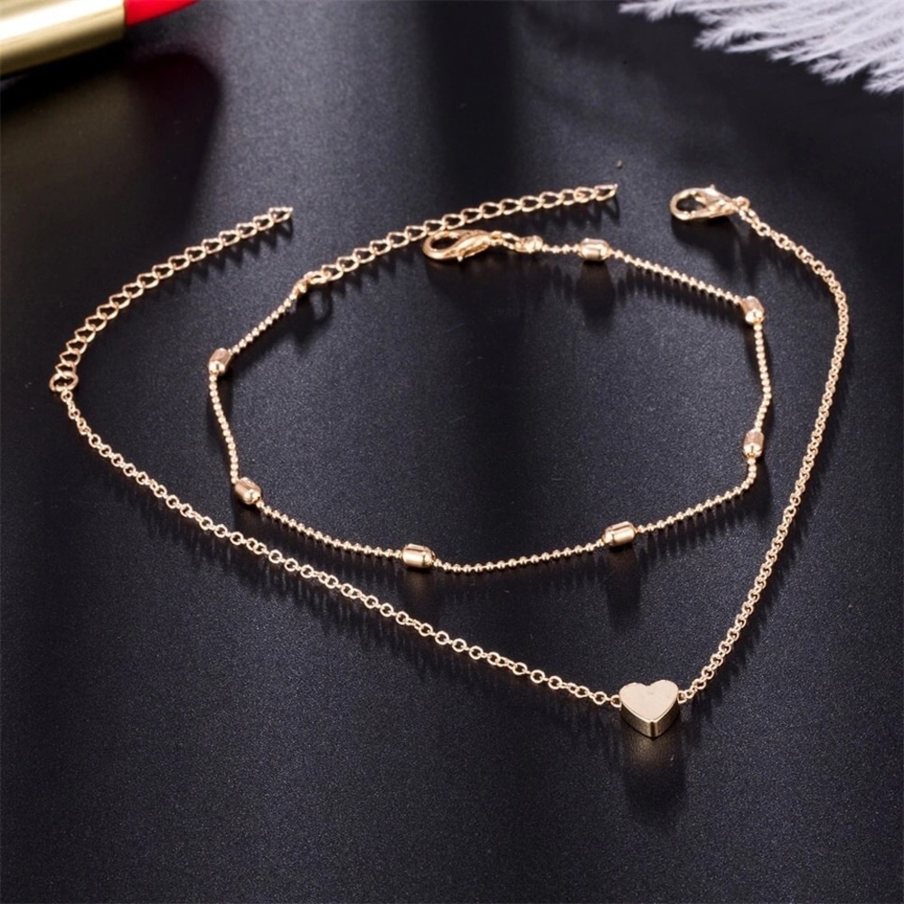Simple Heart Gold Anklet Set - Picture 2 of 3